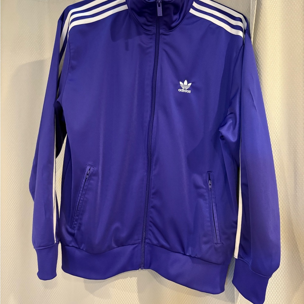 Adidas Women's Purple Track Jacket with White Stripes